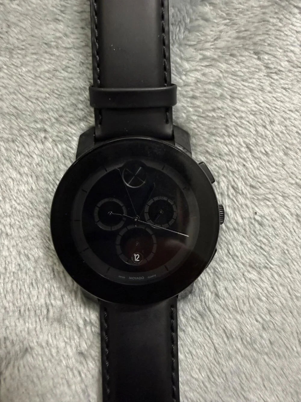 Movado Bold 3600014 Mens Watch Black Dial Black Leather Chronograph Quartz Date